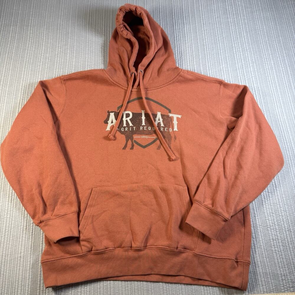 Ariat Real Hooded Sweatshirt Cow Womens L Orange Western Chic Country Casual
